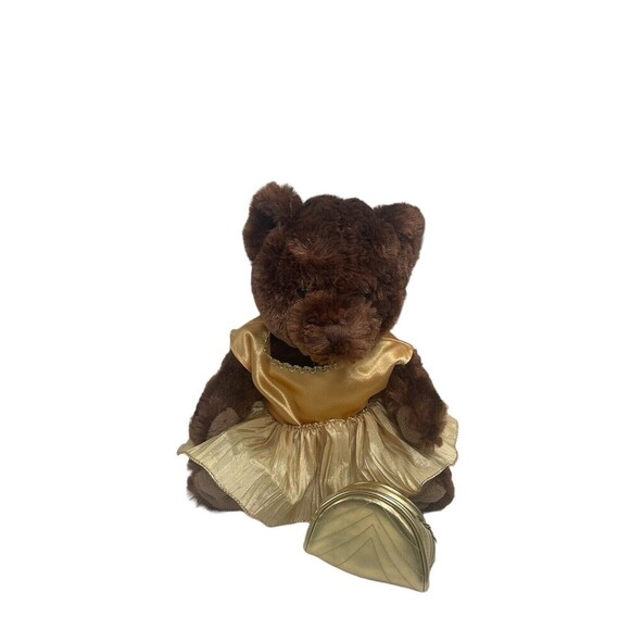 Bears Precise Brown Teddy Bear Plush Dress Gold Outfit W/ Purse Stuffed Animal - Picture 1 of 16